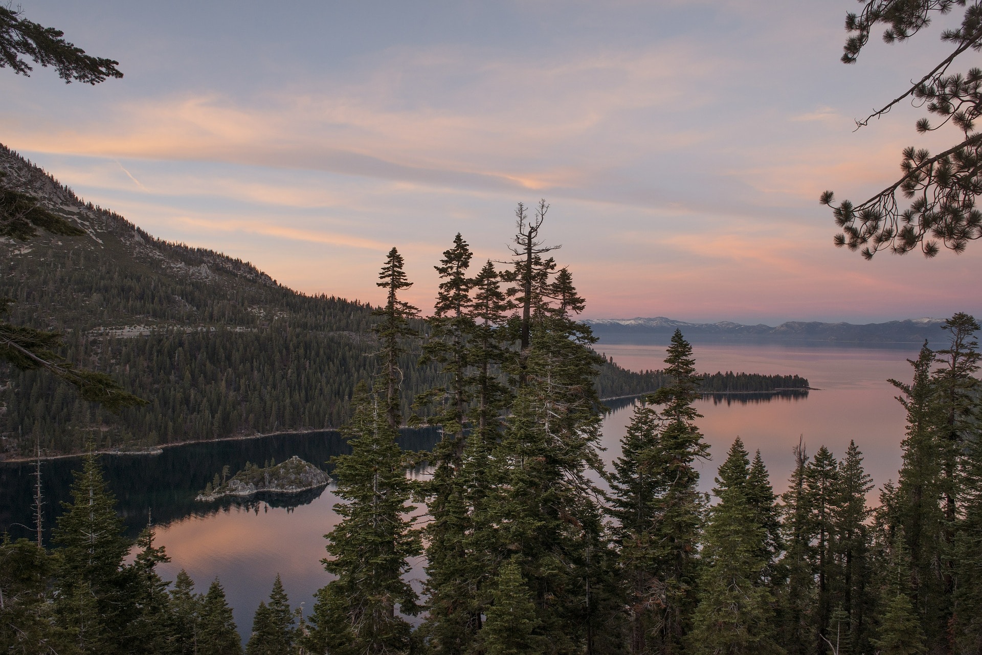 panorama view of lake tahoe at dusk