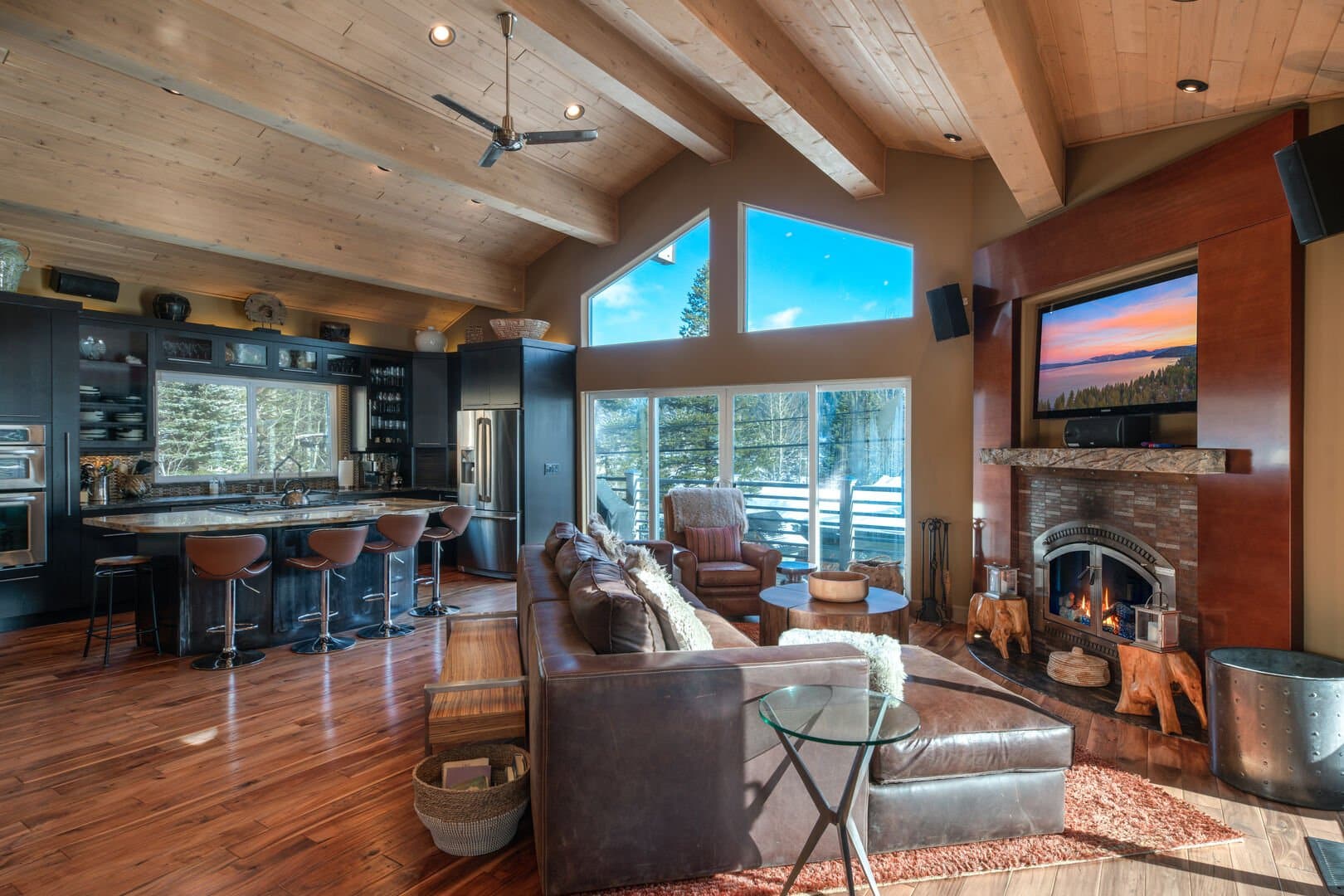 The living room in this Lake Tahoe rental property