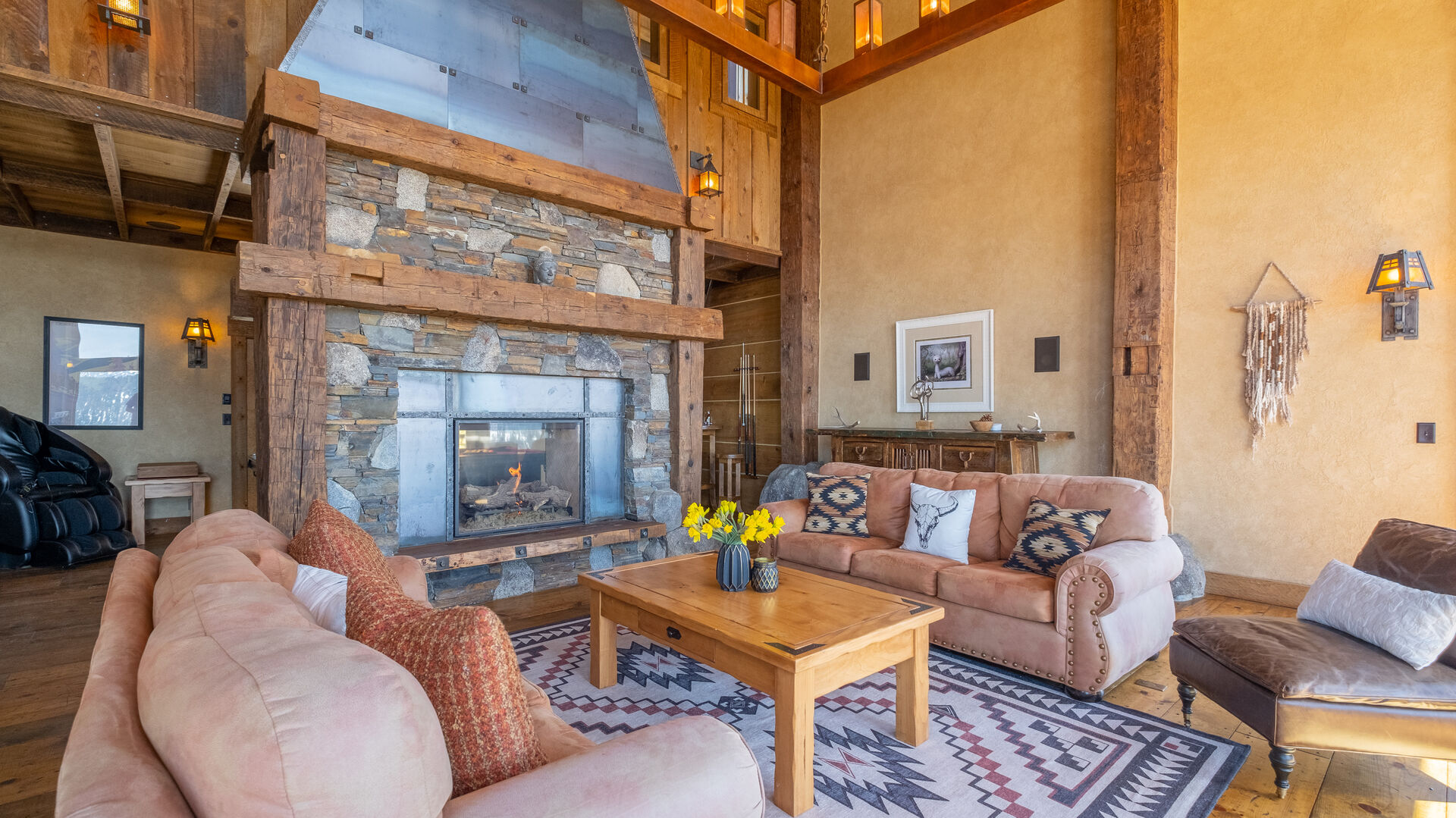 Fireplace centered in the living room of a 5 Bedroom North Lake Tahoe Vacation Rentals