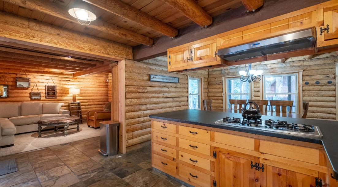 The kitchen and living room of one of our Lake Tahoe Vacation Cabin Rentals