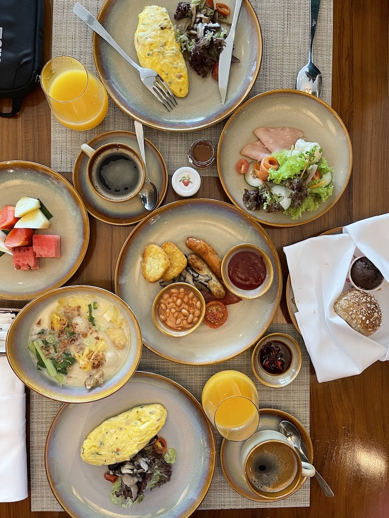 birds eye view of a table set for brunch