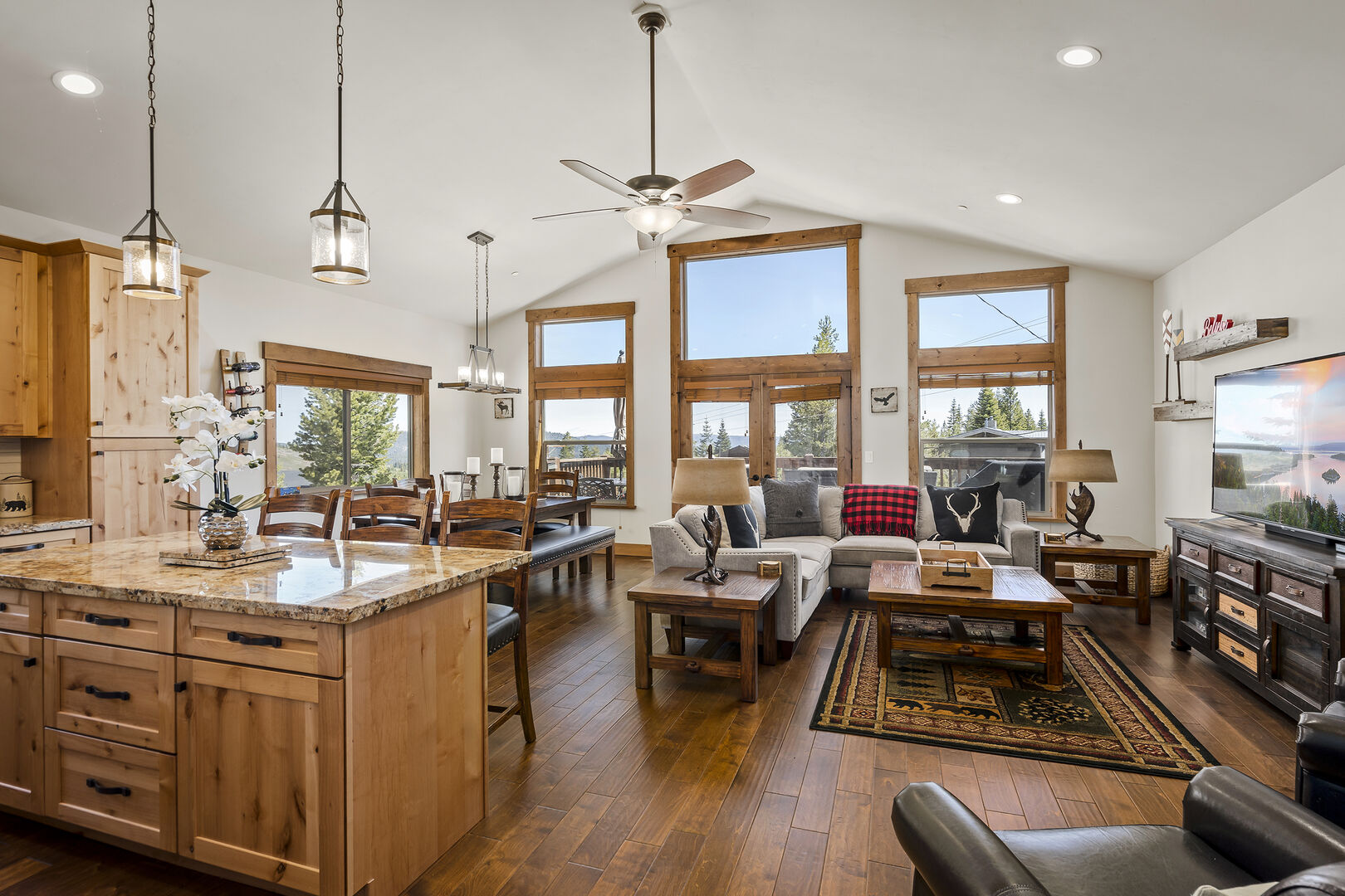 A broad view of the interior of a Lake Tahoe vacation rental
