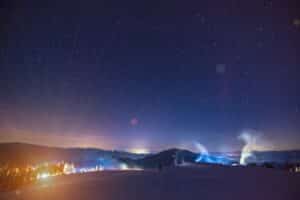 The resort ski resort illuminated at night